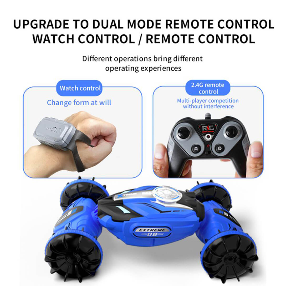 Amphibious RC Stunt Car Drive Double Sided Transforming 2.4G RC Car w/ Remote and Gesture Control