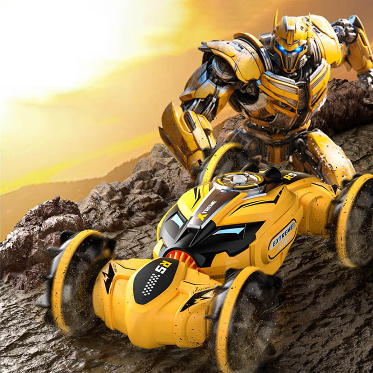 Amphibious RC Stunt Car Drive Double Sided Transforming 2.4G RC Car w/ Remote and Gesture Control