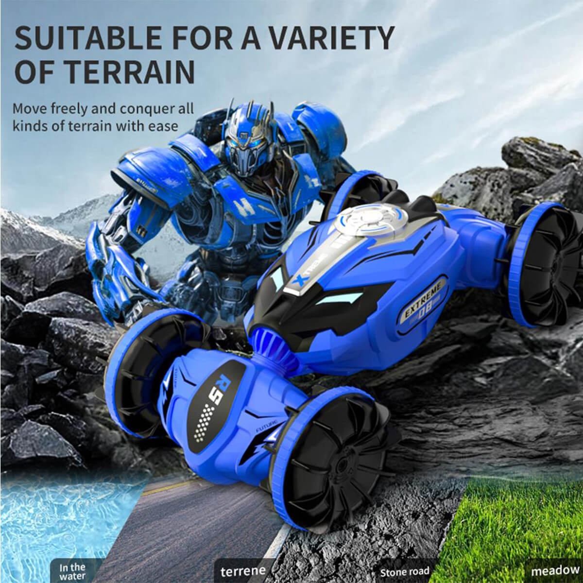 Amphibious RC Stunt Car Drive Double Sided Transforming 2.4G RC Car w/ Remote and Gesture Control