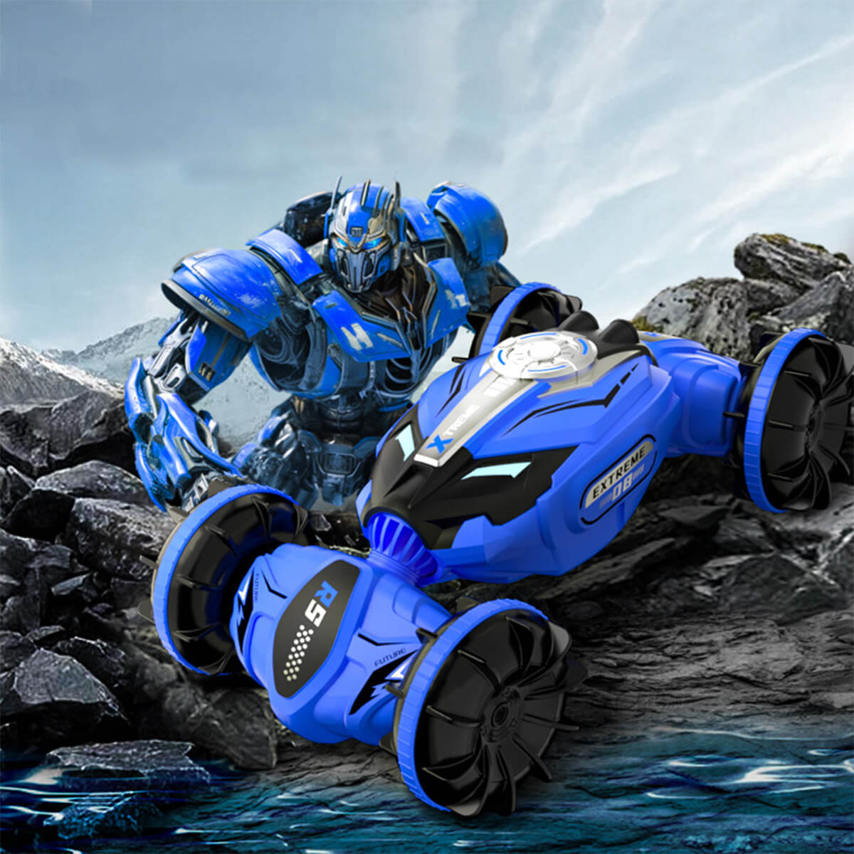 Amphibious RC Stunt Car Drive Double Sided Transforming 2.4G RC Car w/ Remote and Gesture Control