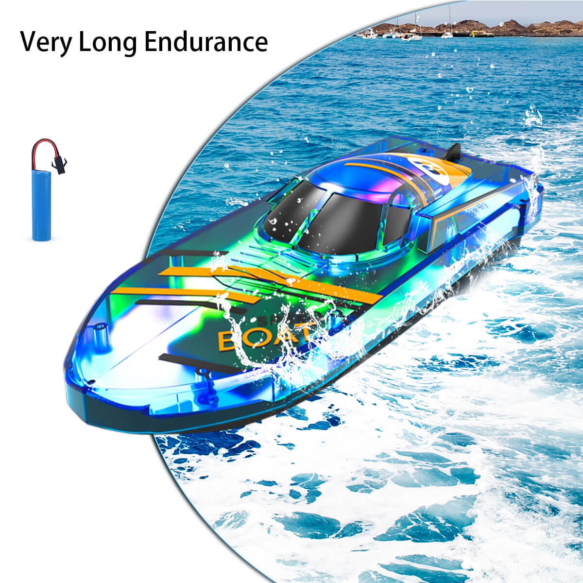 2.4Ghz Remote Control Boat with LED Light Waterproof Racing Boat for Pools & Lakes