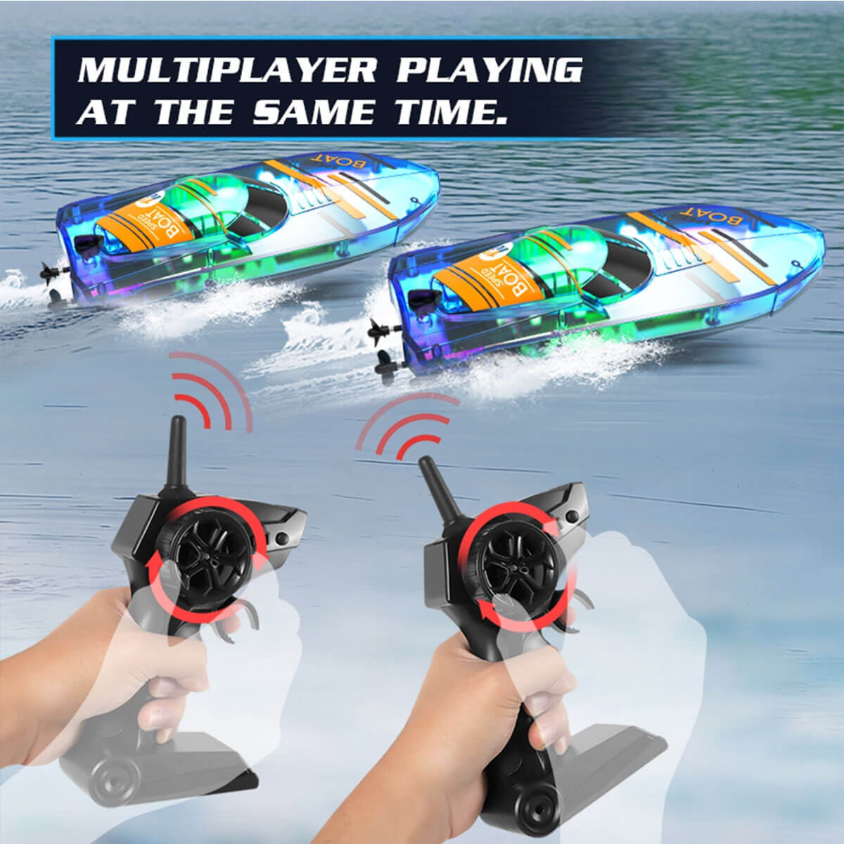 2.4Ghz Remote Control Boat with LED Light Waterproof Racing Boat for Pools & Lakes