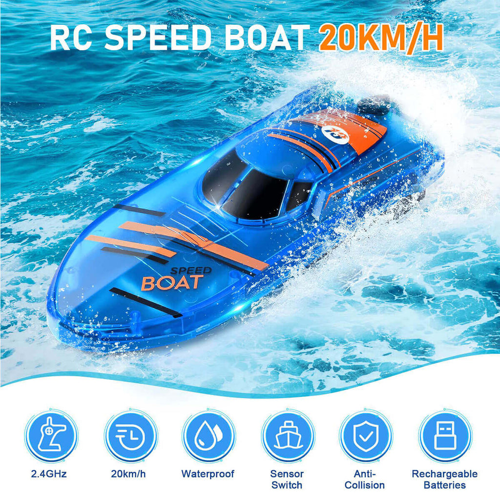 2.4Ghz Remote Control Boat with LED Light Waterproof Racing Boat for Pools & Lakes