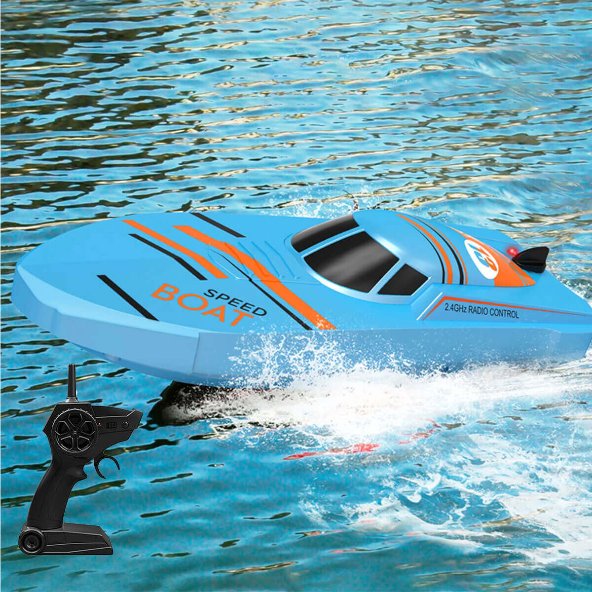 2.4Ghz Remote Control Boat with LED Light Waterproof Racing Boat for Pools & Lakes