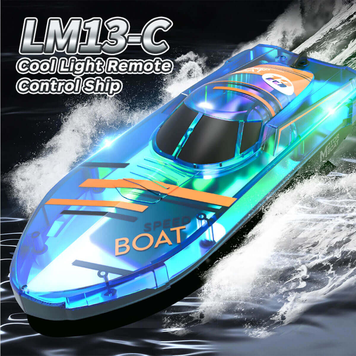 2.4Ghz Remote Control Boat with LED Light Waterproof Racing Boat for Pools & Lakes