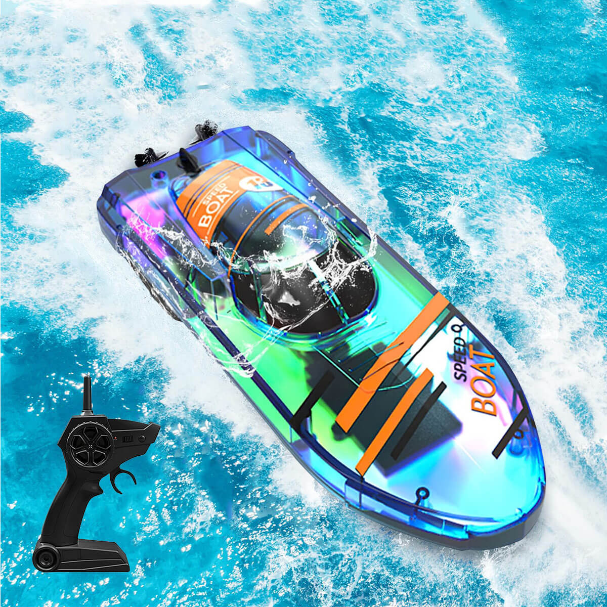 2.4Ghz Remote Control Boat with LED Light Waterproof Racing Boat for Pools & Lakes