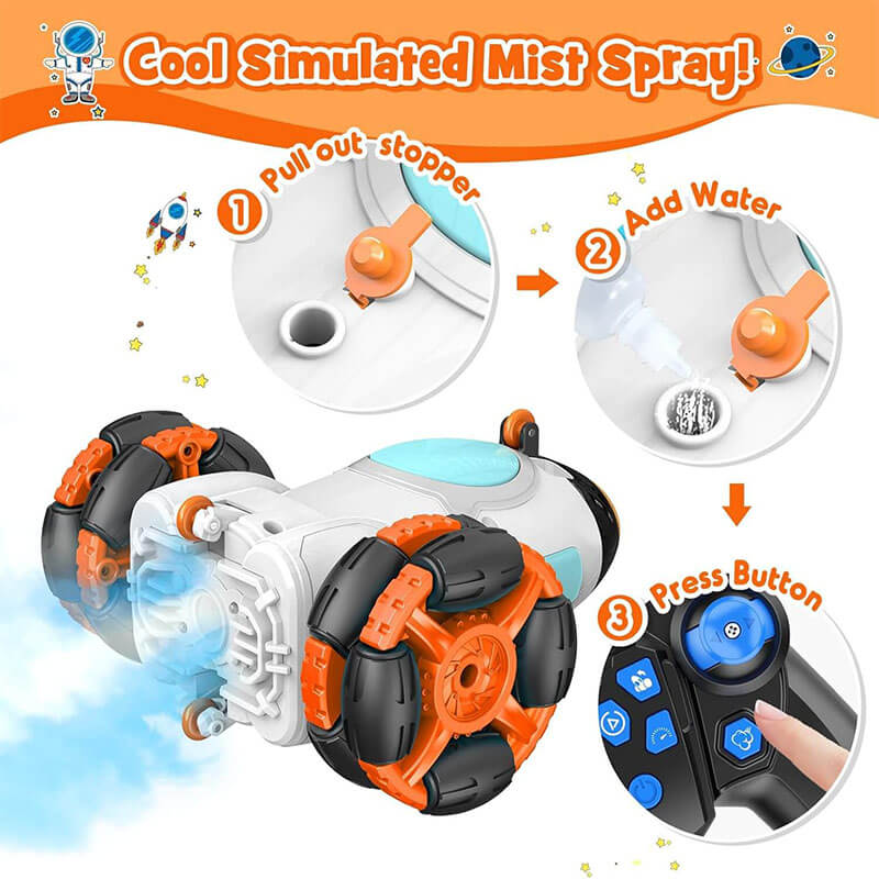 2.4G Remote Control Car Space Rocket Stunt Car Dual Control Spray RC Car with Light