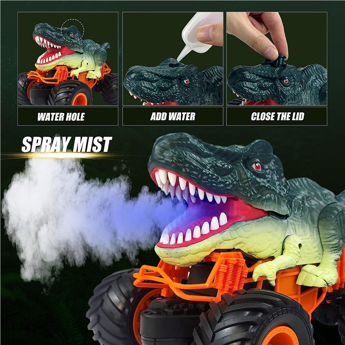 Remote Control Dinosaur Car Kids 2.4Ghz RC Dinosaur Truck Toys with Light Sound Spray Function