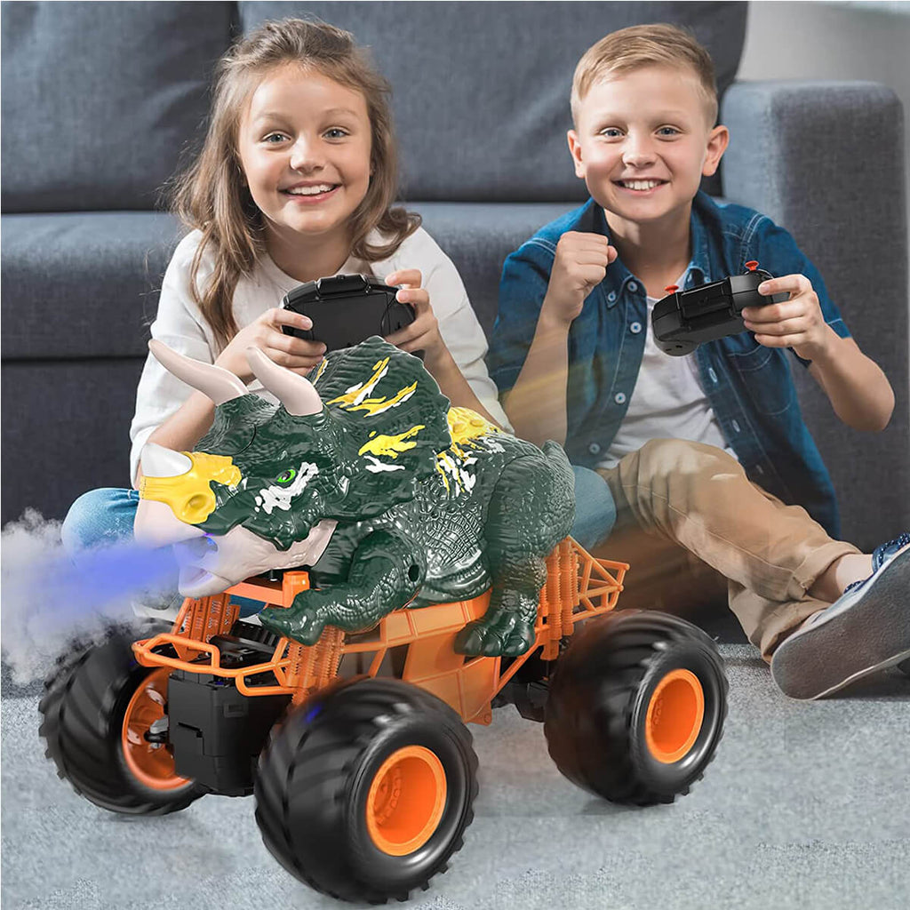 Remote Control Dinosaur Car Kids 2.4Ghz RC Dinosaur Truck Toys with Light Sound Spray Function