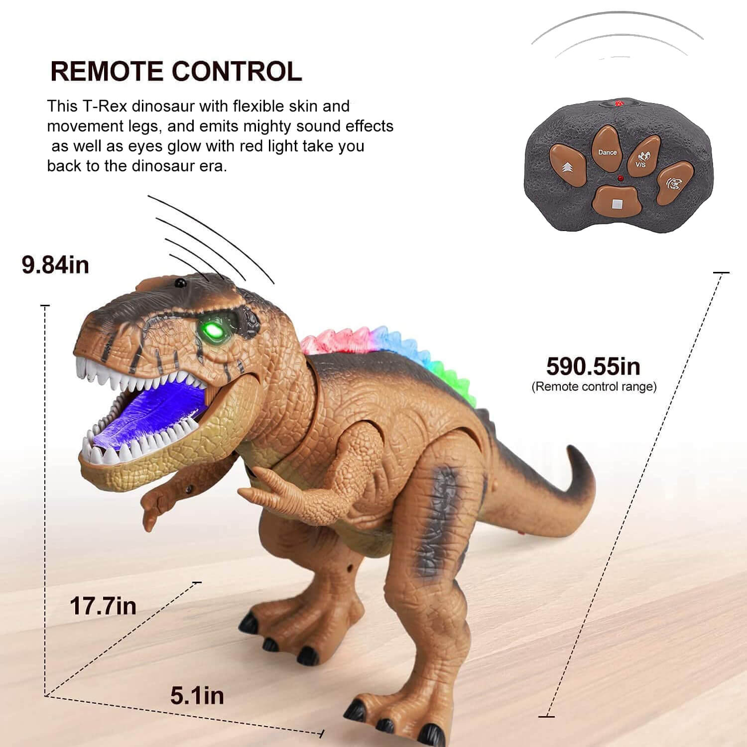 Kids RC Dinosaur Toy Remote Control Dinosaur T-Rex With LED Light Up, Walking & Roaring Realistic Dinosaur Toys