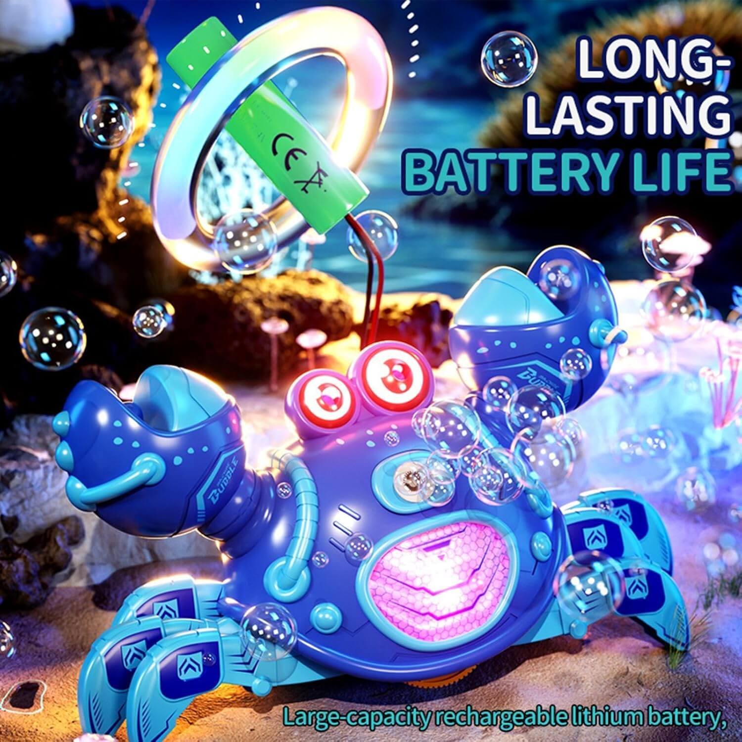 2 IN 1 RC Robot Crab Bubble Machine Toy Multi-Functional RC Crawling Crab with LED Lights Music for Kids Aged 2+
