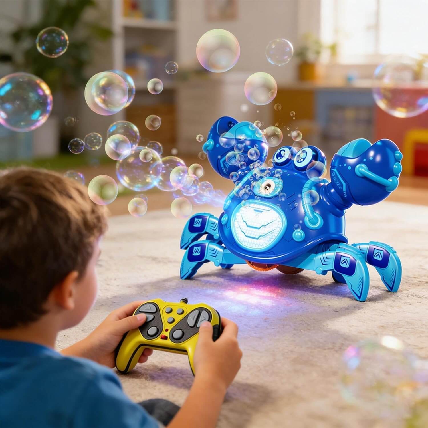 2 IN 1 RC Robot Crab Bubble Machine Toy Multi-Functional RC Crawling Crab with LED Lights Music for Kids Aged 2+