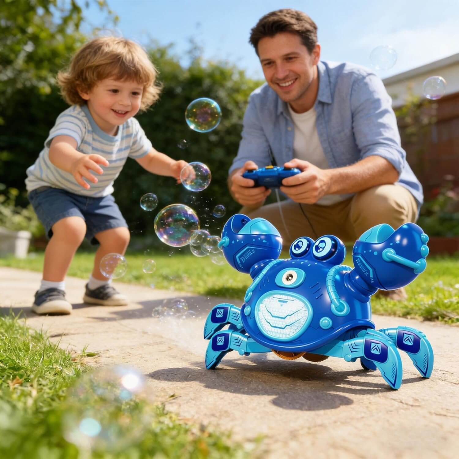 2 IN 1 RC Robot Crab Bubble Machine Toy Multi-Functional RC Crawling Crab with LED Lights Music for Kids Aged 2+
