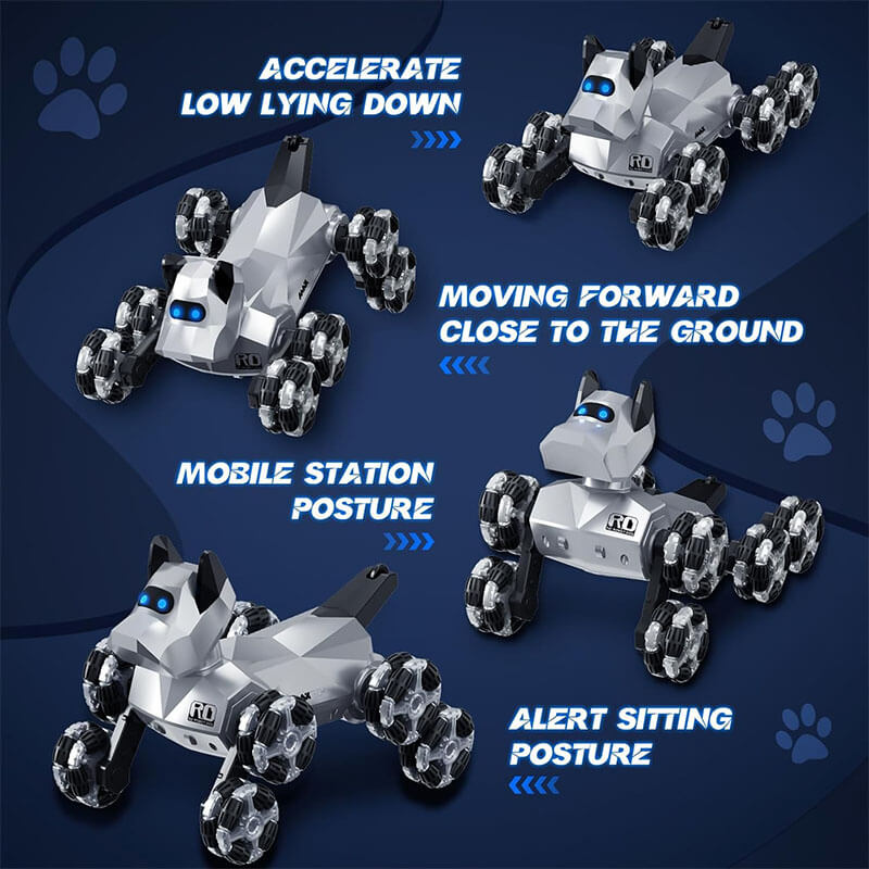2.4G Remote Control Robot Dog Electric 8WD Stunt RC Cars Climbing Robot Dogs with 2 Rechargeable Batteries