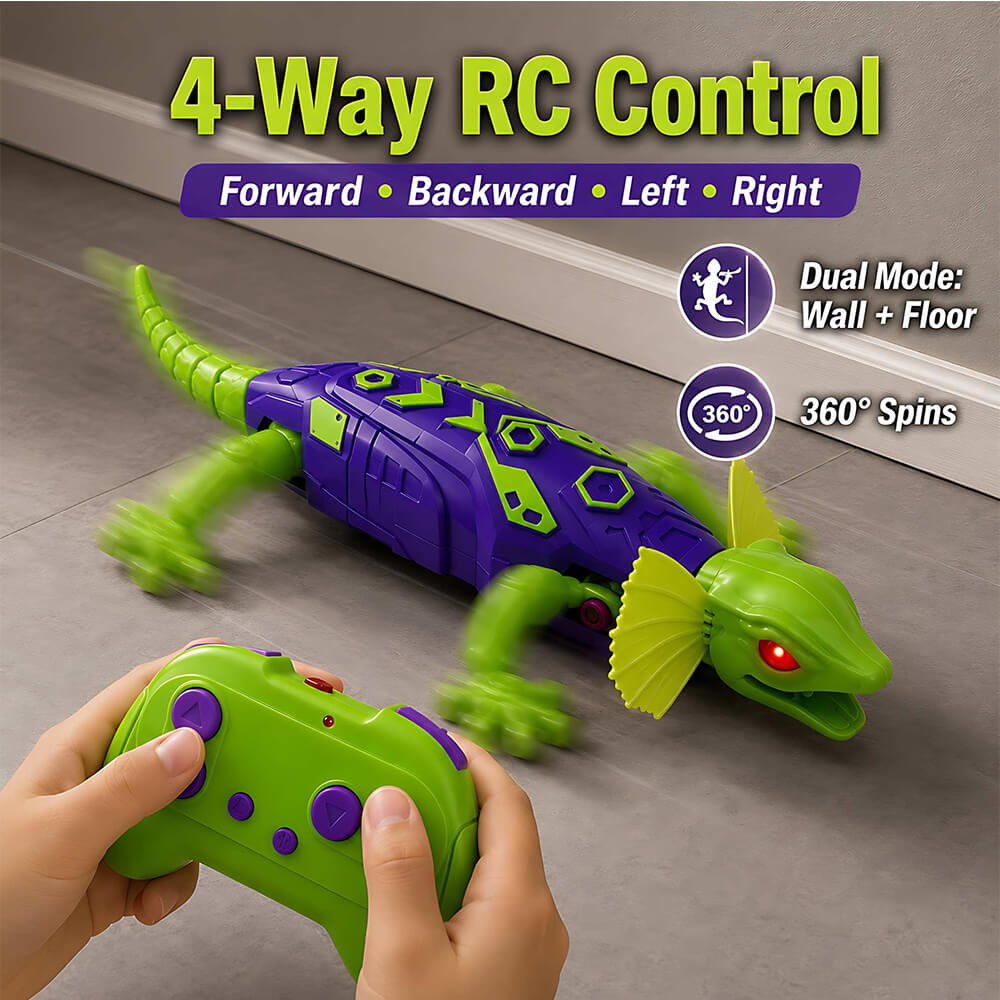 Remote Control Robot Rechargeable RC Wall Climbing Lizard Toy with LED Eyes Best Gift for Kids 3+