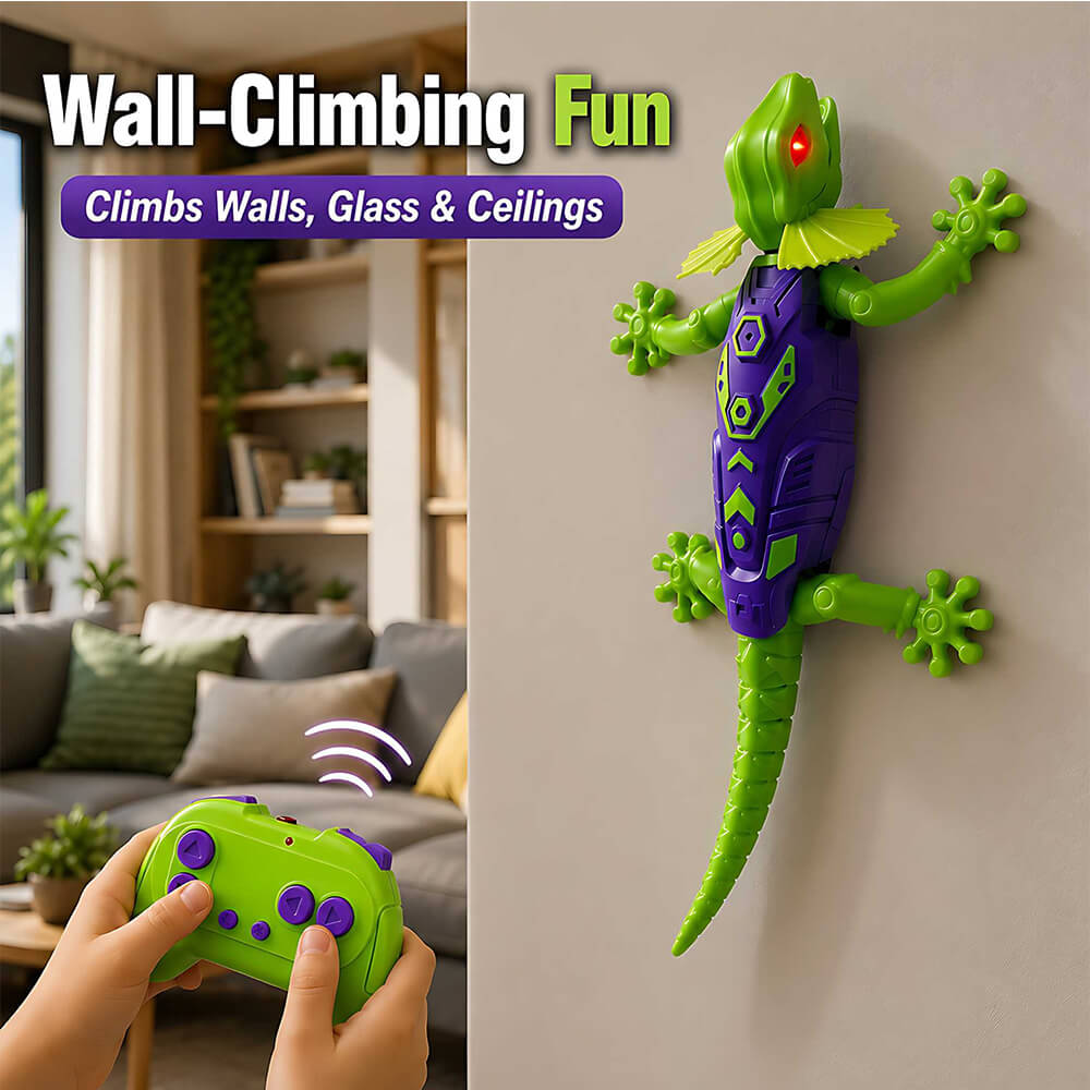 Remote Control Robot Rechargeable RC Wall Climbing Lizard Toy with LED Eyes Best Gift for Kids 3+