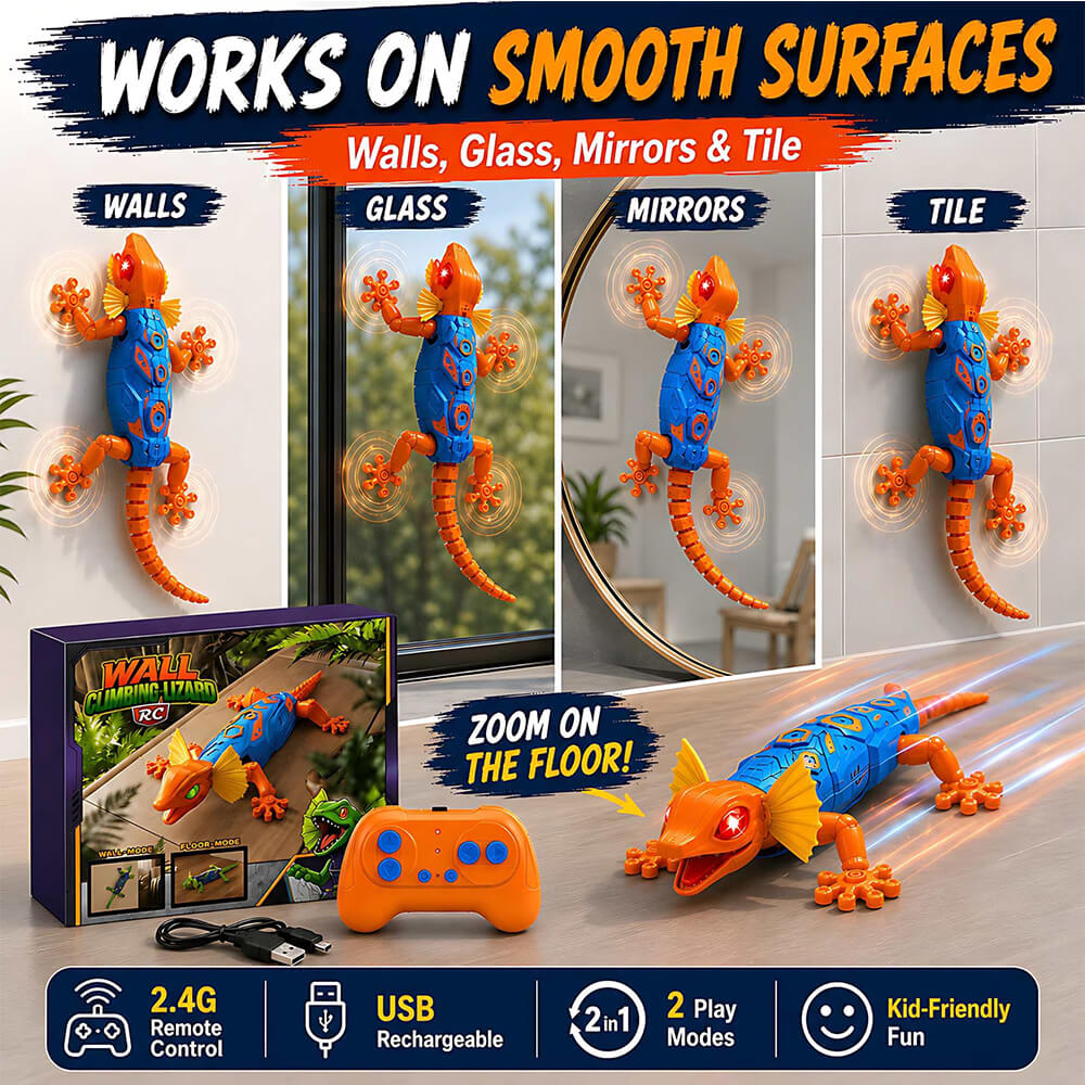 Remote Control Robot Rechargeable RC Wall Climbing Lizard Toy with LED Eyes Best Gift for Kids 3+