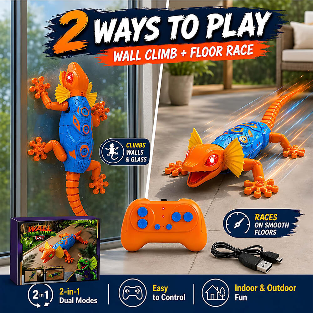 Remote Control Robot Rechargeable RC Wall Climbing Lizard Toy with LED Eyes Best Gift for Kids 3+