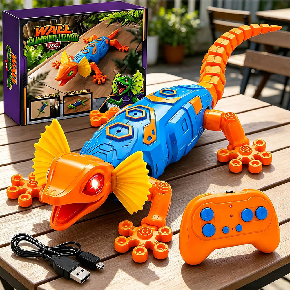 Remote Control Robot Rechargeable RC Wall Climbing Lizard Toy with LED Eyes Best Gift for Kids 3+