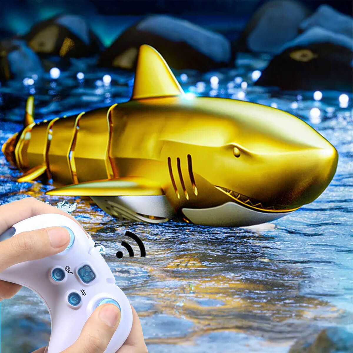 2.4Ghz Remote Control Shark 360° Rotation Electric RC Shark Toys with Light & Spray Water for Kids