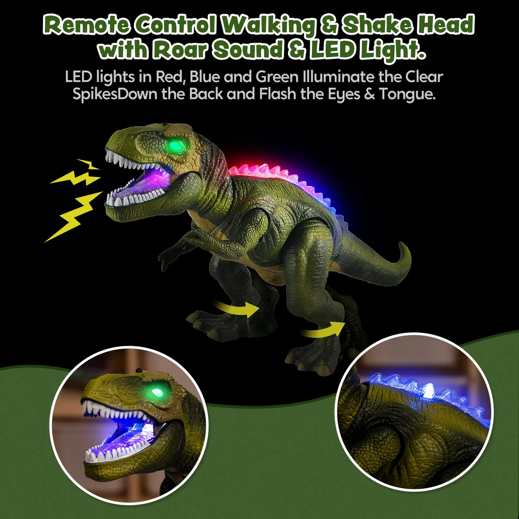 Kids RC Dinosaur Toy Remote Control Dinosaur T-Rex With LED Light Up, Walking & Roaring Realistic Dinosaur Toys