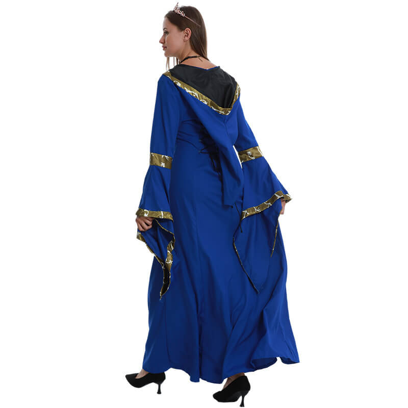 Women Medieval Dress Hooded Front Lace Up Renaissance Faire Dress Lady Ball Gown Outfit