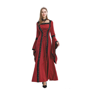 Women Medieval Dress Hooded Front Lace Up Renaissance Faire Dress Lady Ball Gown Outfit