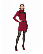 Mystery Agent Tactical Costume The Spy in Red Dress with Faux Leather Body Harness and Holster for Roleplay Events