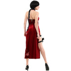 Mystery Agent Tactical Costume The Spy in Red Dress with Faux Leather Body Harness and Holster for Roleplay Events