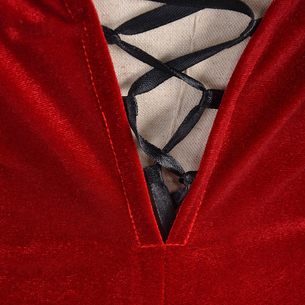 Mystery Agent Tactical Costume The Spy in Red Dress with Faux Leather Body Harness and Holster for Roleplay Events