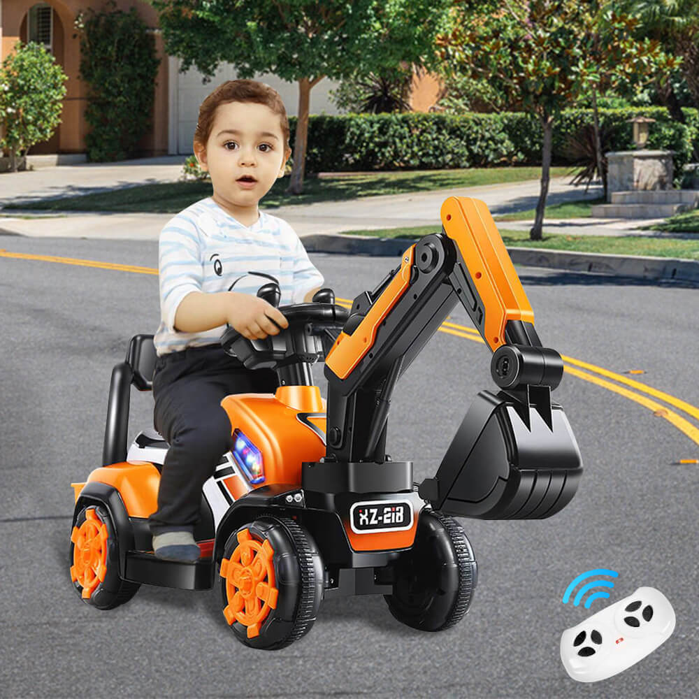 Children's Riding Excavator Electric Ride On Digger Toy 6 Volt Pedal E ...