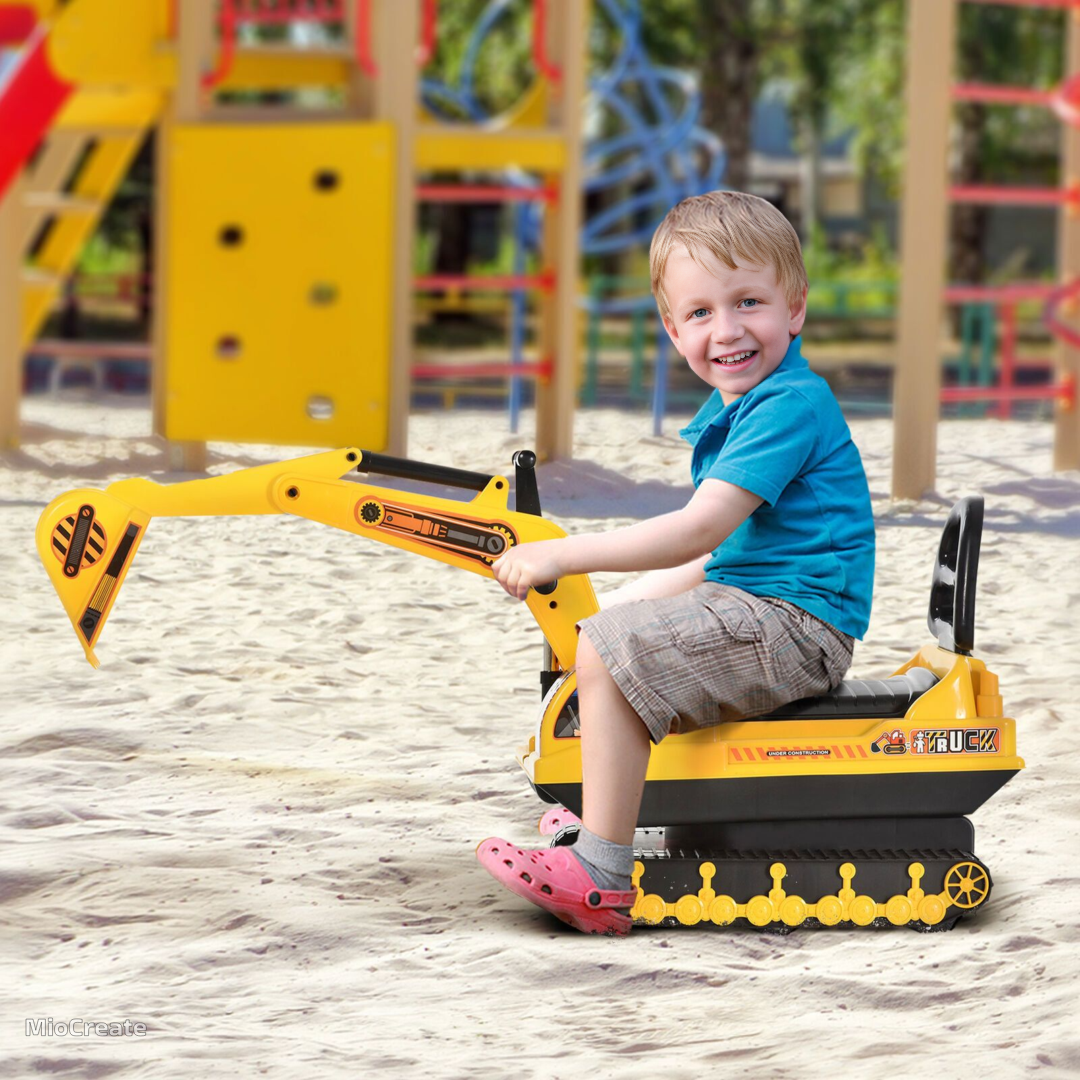 Ride-On Excavator Toy for Toddlers - Movable Construction Digger with Dual Action Levers, Horn, and Storage Box