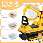 Ride-On Excavator Toy for Toddlers - Movable Construction Digger with Dual Action Levers, Horn, and Storage Box