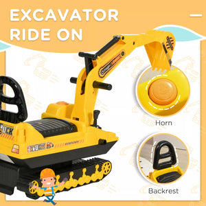 Ride-On Excavator Toy for Toddlers - Movable Construction Digger with Dual Action Levers, Horn, and Storage Box