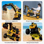 6V Toddler Excavator Electric Digging Arm Ride on Car with Large Wagon and Remote