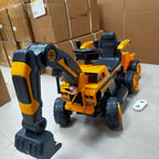 3-In-1 Toddler 6V Ride-On Push Car Kids 4WD Rechargeable Excavator with Fully Electric Digging Arm