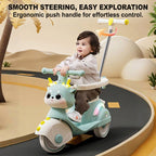 Cute 3-IN-1 Ride on Car Cartoon Baby's Push Car with Detachable Handle and Guardrail