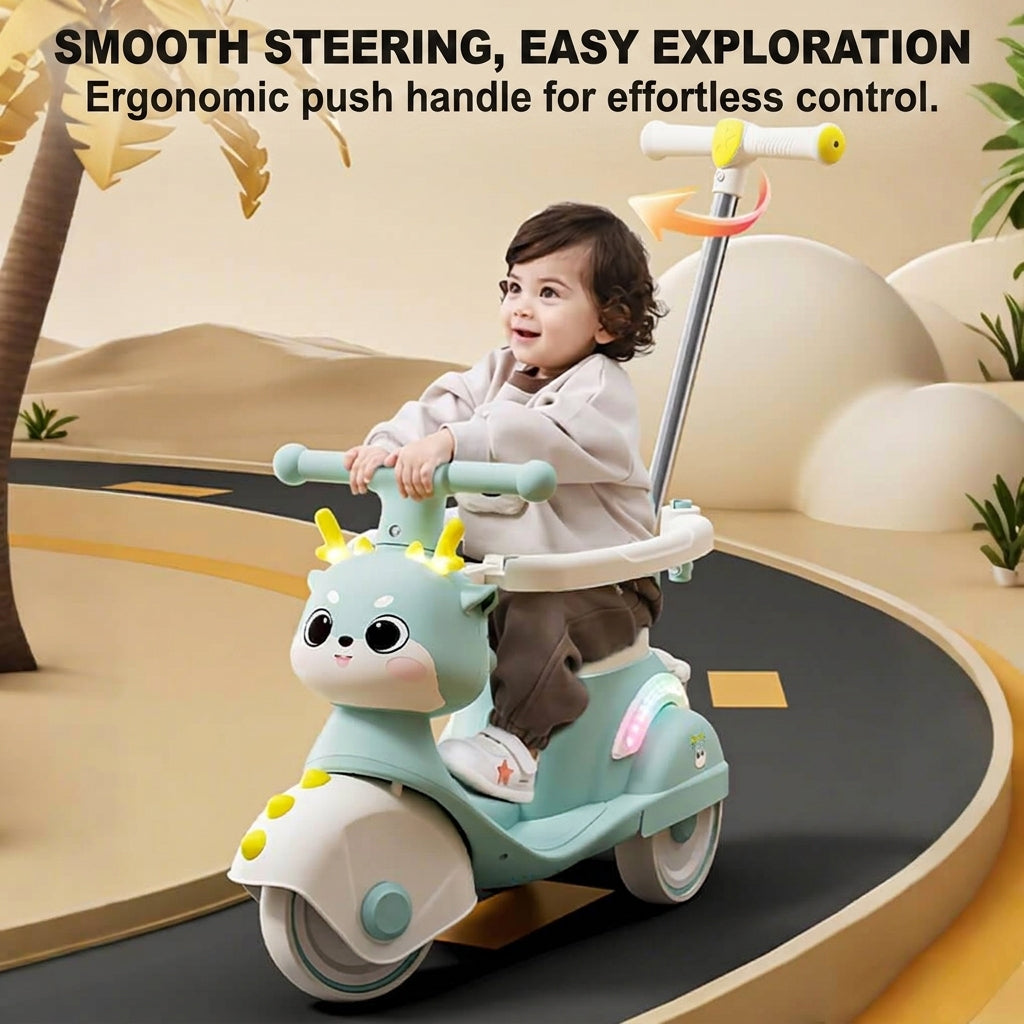 Cute 3-IN-1 Ride on Car Cartoon Baby's Push Car with Detachable Handle and Guardrail