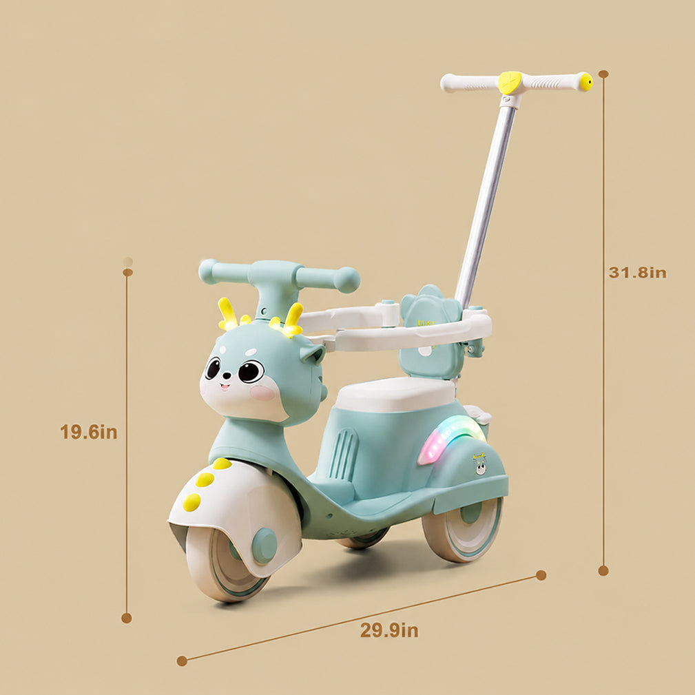 Cute 3-IN-1 Ride on Car Cartoon Baby's Push Car with Detachable Handle and Guardrail