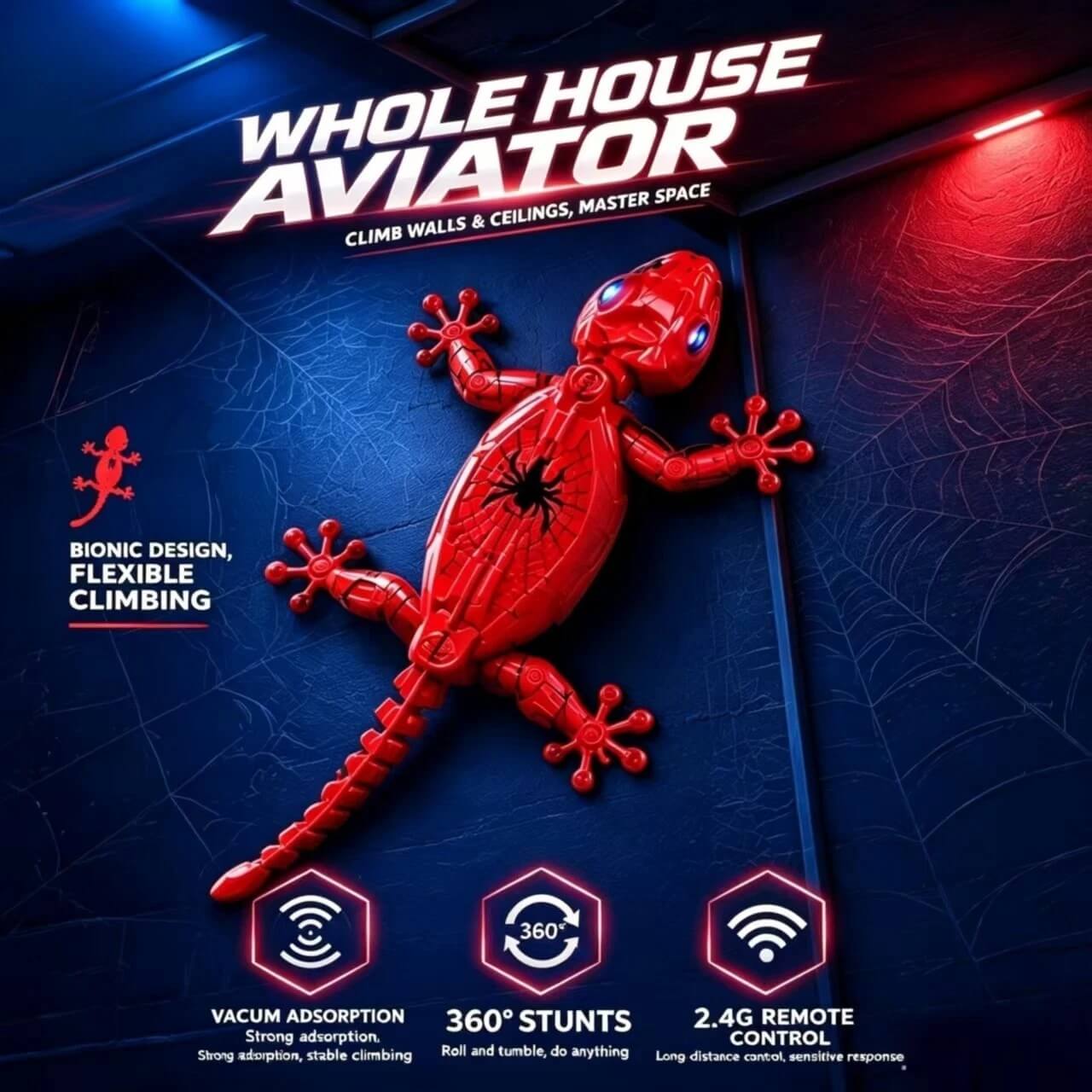 2.4G RC Robot Wall-Climbing Gecko Toy Vacuum Adsorption RC Lizard with LED Eyes and 360° Rotation for Kids