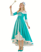 Rosalina Princess Costume Turquoise Satin Off-shoulder Ball Gown with Silver Star High Low Dress