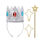 Girls Rosalina Costume The Galaxy Movie Turquoise Off-shoulder Princess Dress with Crown Star Wand and Wig for Cosplay