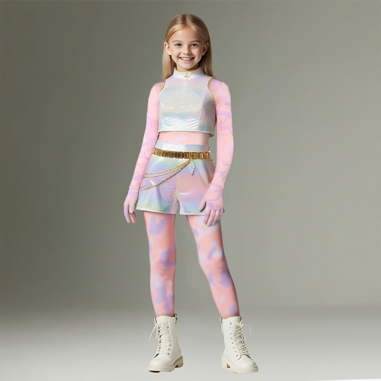 Kids Pop Idol Costume “What It Sounds Like” White Stage Cosplay Outfits Halloween Costume