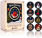 Christmas Mini Record Player NFC Magnetic Music Box with 9 Records and 360° LED Light