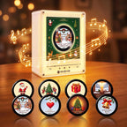 Christmas Mini Record Player NFC Magnetic Music Box with 9 Records and 360° LED Light
