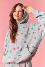 Ladies Christmas Pajamas Hooded Sweatshirt with High Waist Wide Leg Pants for Daily Wear