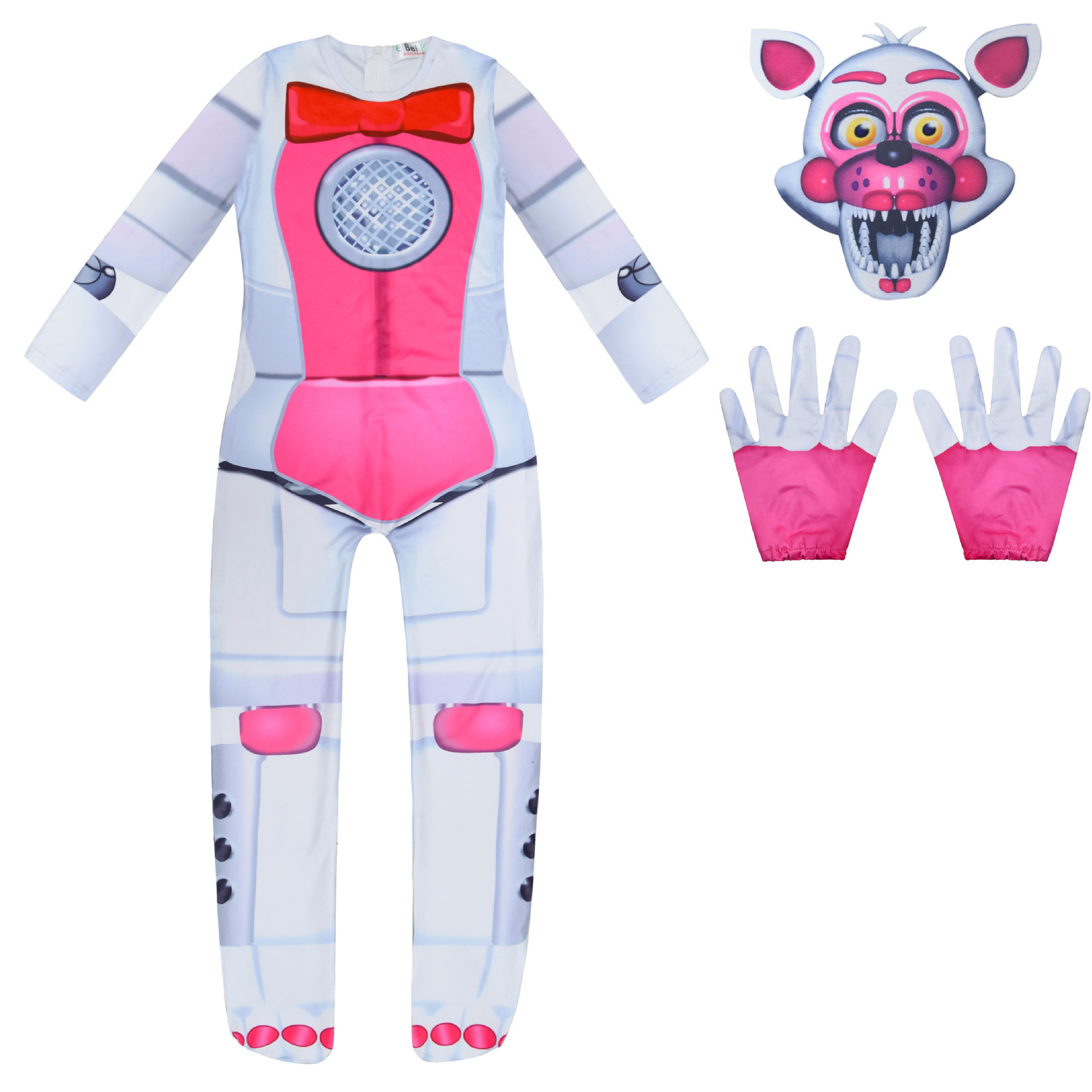Kids FNAF Costume Boys Girls Jumpsuit with Gloves and Mask for Cosplay Dress Up