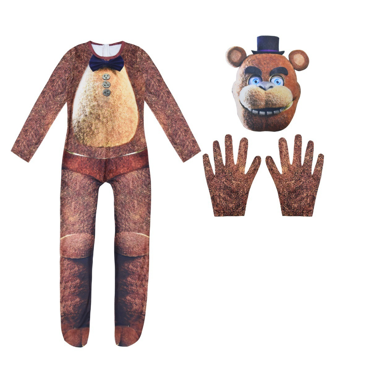 Kids FNAF Costume Boys Girls Jumpsuit with Gloves and Mask for Cosplay Dress Up