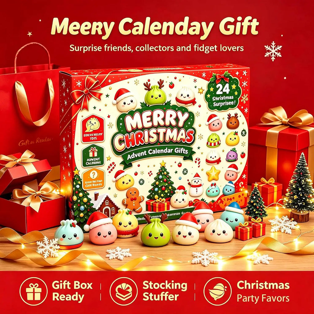 Christmas Advent Calendar 2026 Dumpling Squishies 24Pcs Cute Squeeze Fidget Toys Christmas Countdown Gift Set for Kids and Adults