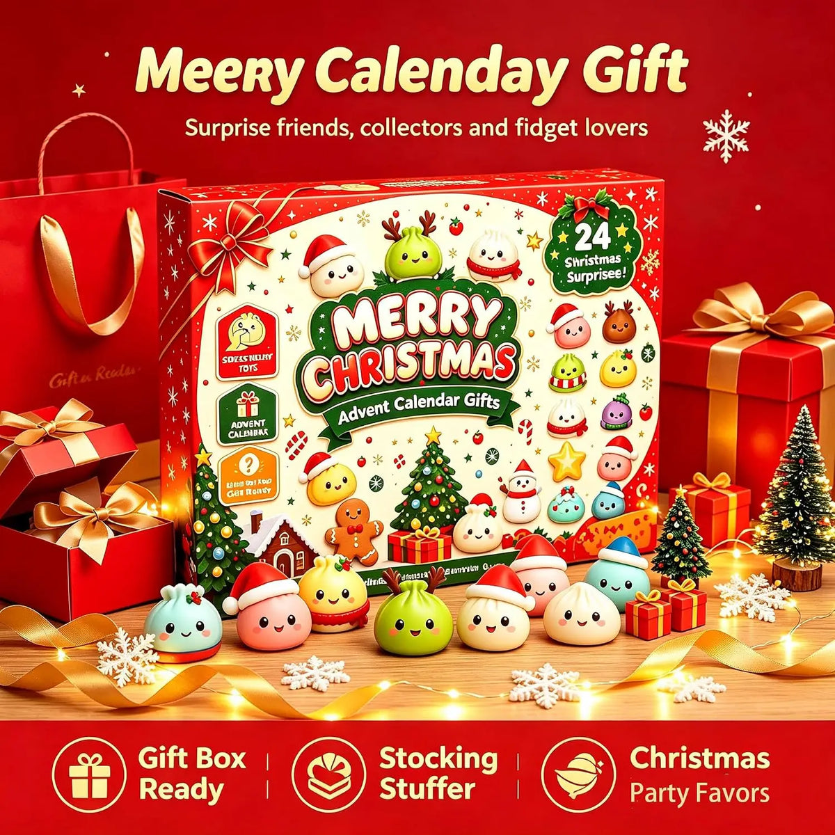 Christmas Advent Calendar 2026 Dumpling Squishies 24Pcs Cute Squeeze Fidget Toys Christmas Countdown Gift Set for Kids and Adults
